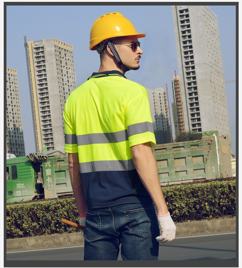 High Visibility safety reflective Polo Shirt Men's Safety Work Wear 2 Tone short sleeve Polo work shirt