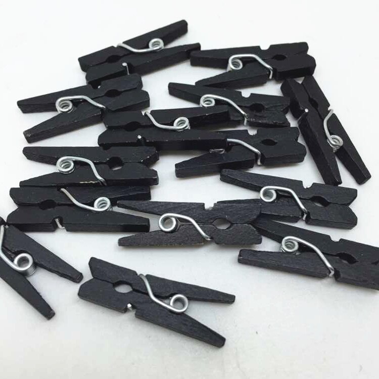 200 stuks 25mm mini houten knijpers wasknijpers clips bruiloftsversieringen scrapbooking ,14 kleuren: Zwart