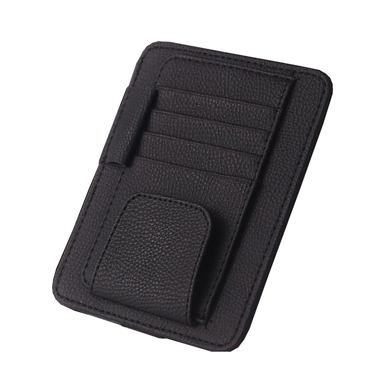 Car Sun Visor with Card Holder Auto Anti Dazzling Pocket Storage Glasses Pen Clip PU Leather Car Interior Accessories Auto Parts: Black