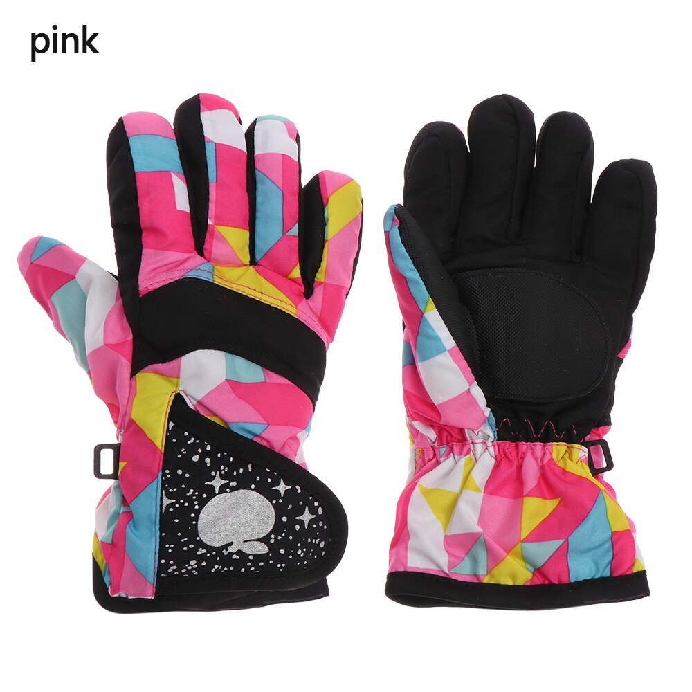 Children Kids Winter Warm Solid Color Gloves Boy Girls Ski Long-sleeved Mitten Windproof Waterproof Thicken Warm Gloves: 3-pink