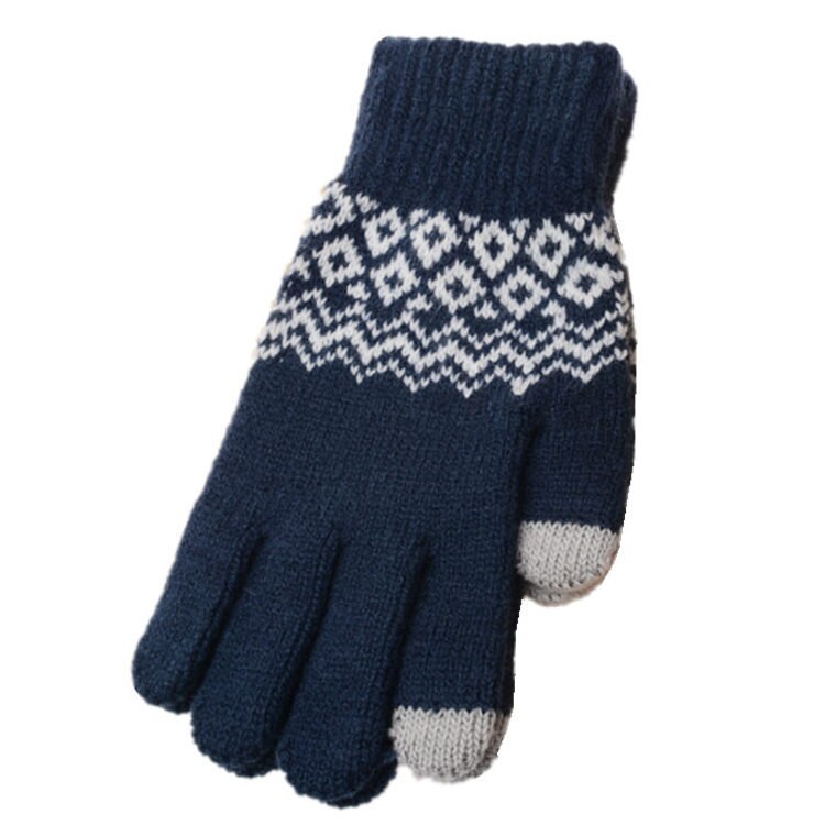 Gloves Men Winter Thicker Printed Simple All-match Soft Trendy Warm Knitting Gloves Mens Touchscreen Outdoor Mitten: navy blue