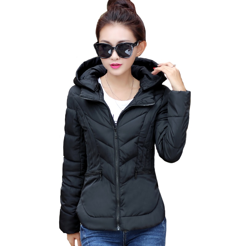 Short Winter Jacket Women Slim Female Coat Thicken Parka Cotton Hooded Fur Collar candy-colored Ladies Jacket