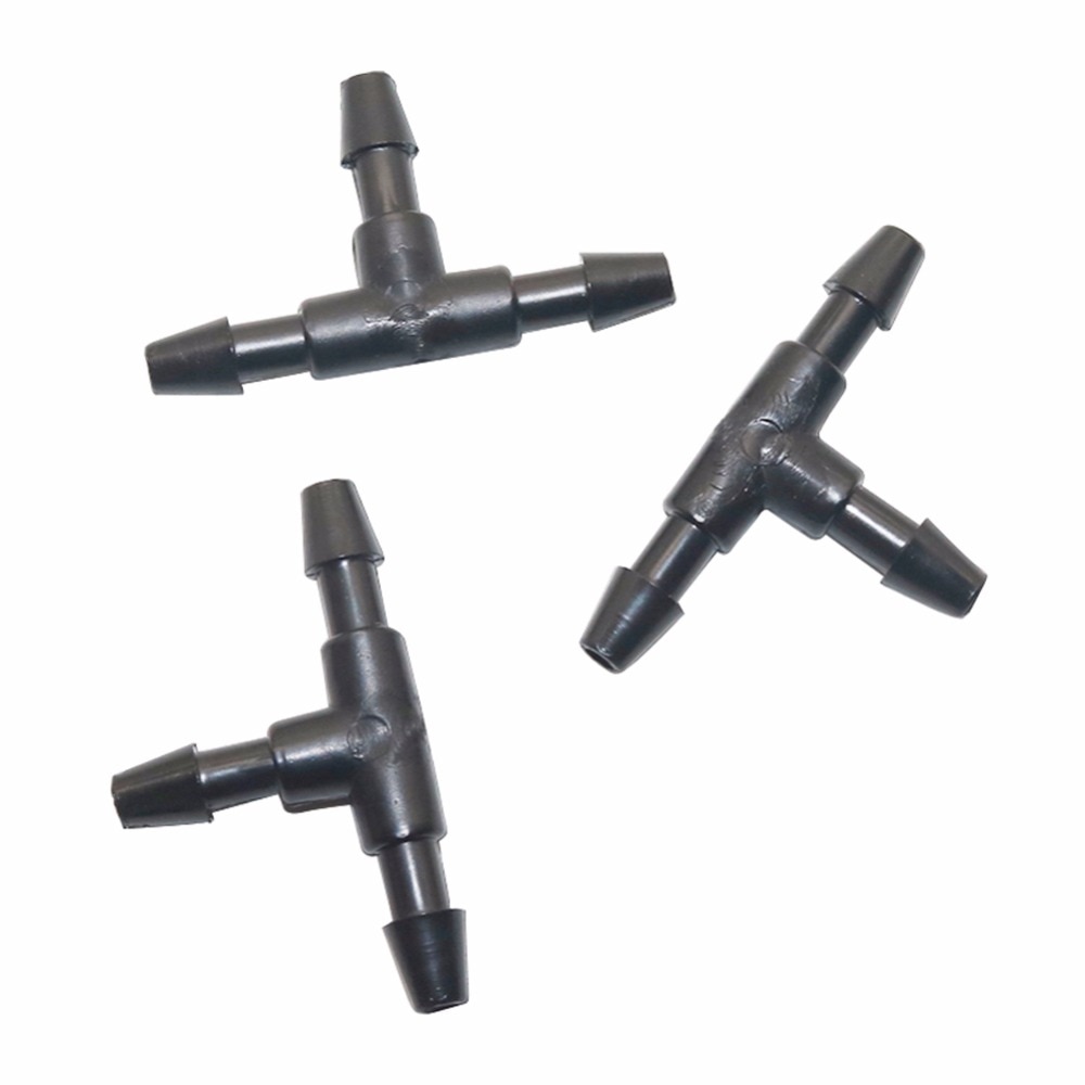 50 stk hageslange 3/5mm med mothager lik t-kopling for indre diameter 3 mm slange som forbinder plast hage vannings t-skjøt