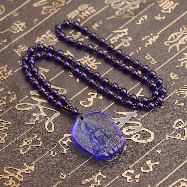 Unik naturlig blå krystal udskåret buddha heldig amulet vedhæng halskæde til kvinder mænd sweater vedhæng smykker: 3