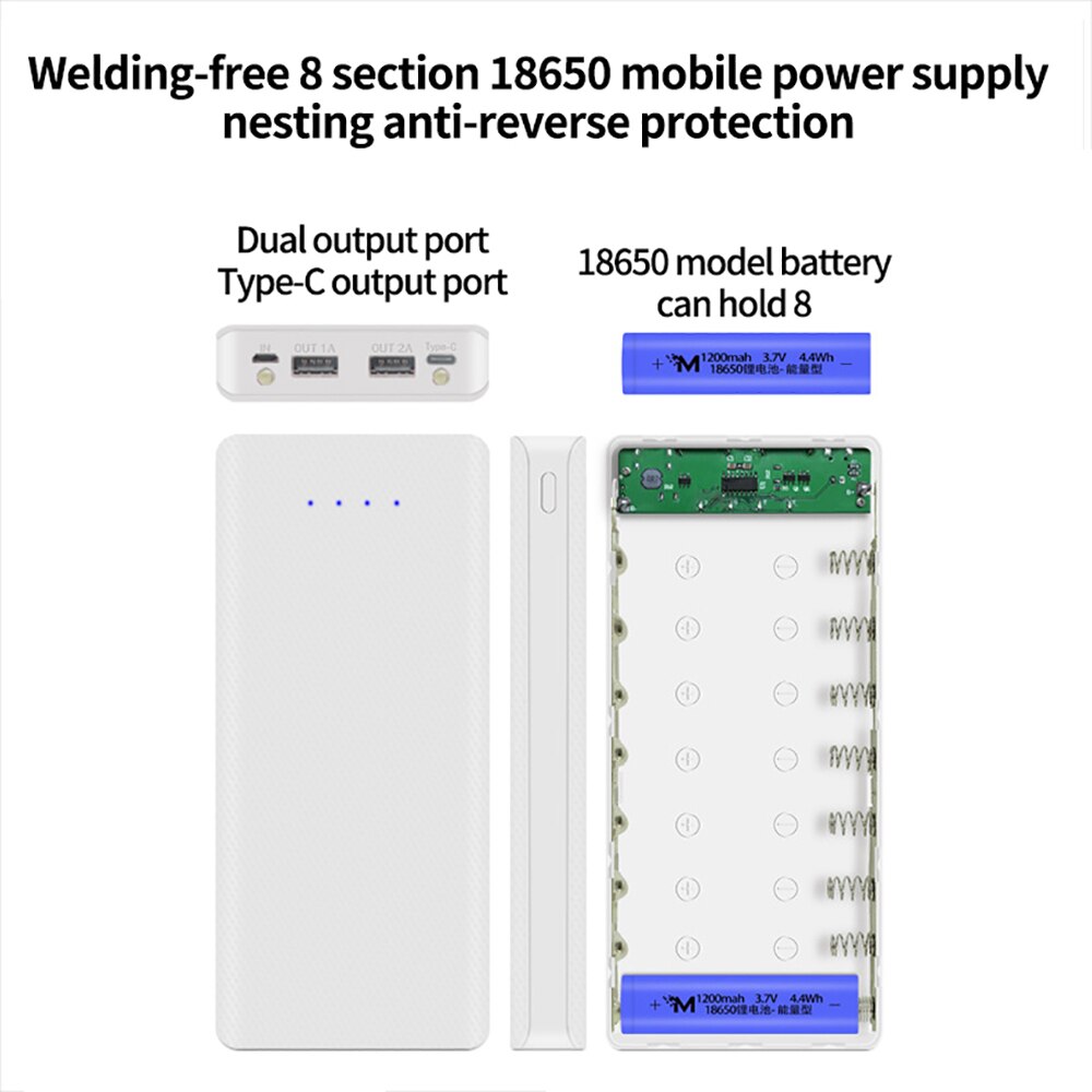 5V 18650 Power Bank Box Case Diy Dual Usb Batterij Shell 18650 Batterij Case Met Led Licht Opladen Doos voor Usb Type C Telefoon