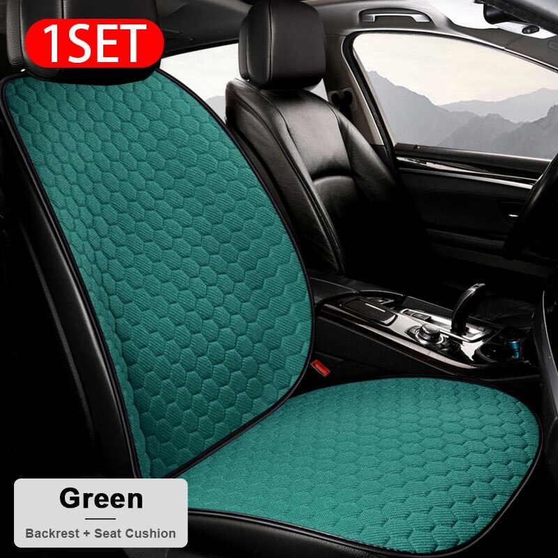 Vlas Auto Stoelhoezen Set Ademend Linnen Mildewproof Zitkussens Universele Transpiratie Protector Mat Auto Interieur Accessoires: Front Set Green 1set