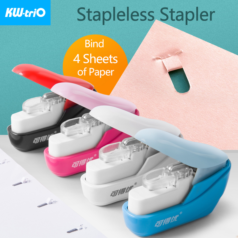 Kw-Trio Mini Stapleless Nietmachine Veilig Papier Nieten Plastic Nietmachine Zonder Nietjes Draagbare Geen Nietjes Nietmachine Bindtoebehoren