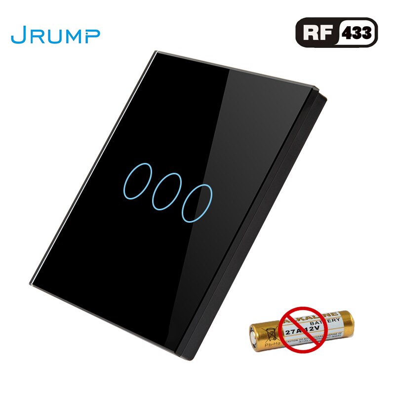 JRUMP RF433 Remote Controller Wall Light Switch Remote Switches Accessories Controller white Luxury toughened glass panel: JR-S03 Black