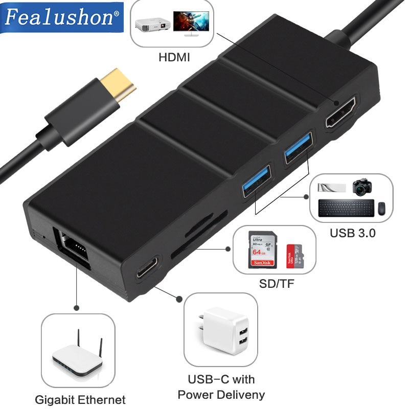 Docking Station with Type C Plug HDMI RJ45 USB Power Hub for Laptop Macbook Pro HP DELL Surface Lenovo Samsung Dock