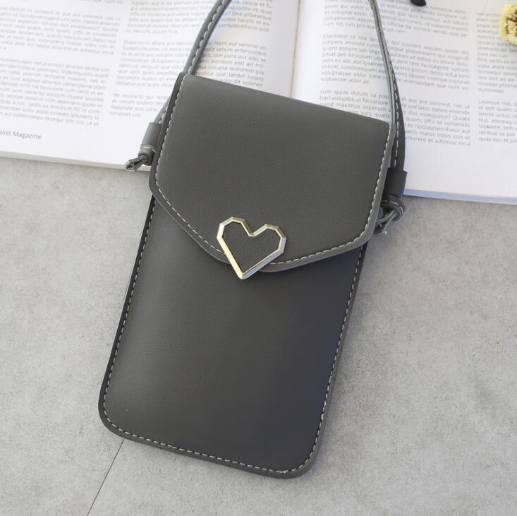 Women's Touch Screen Cell Phone Purse Transparent Simple Bag Hasp Cross Wallets Smartphone Leather Shoulder Light Handbags: Dark grey