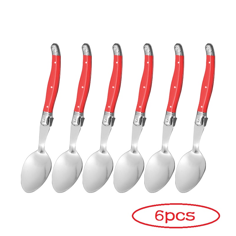 6pcs 8.5inch Stainless Steel Laguiole Dinner Spoon Big Large Tablespoon set Rainbow Handle Soup Scoop Multi Color Cutlery Cafe: 6 Red spoon