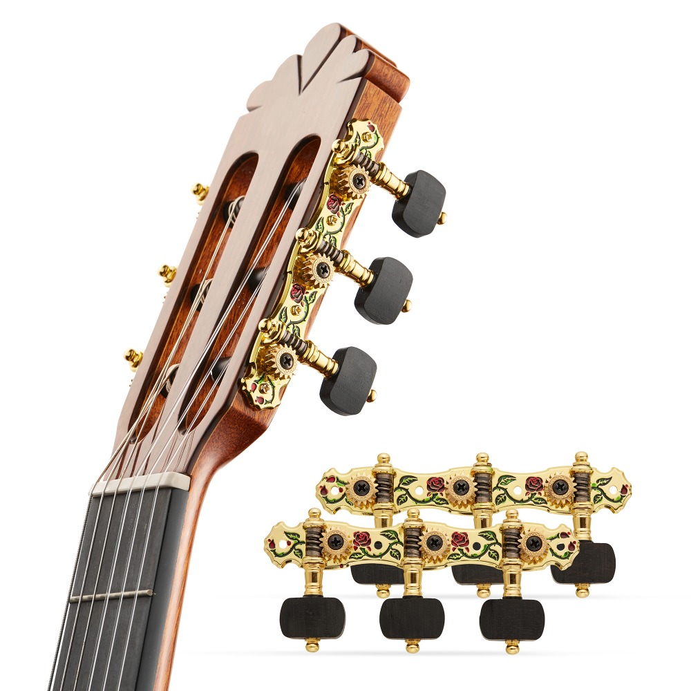 Clavijero de guitarra clásica rosa de dragón perilla de ébano clavijas de afinación de guitarra Zinc aleación chapada en oro cabezas de máquina AOS-028CWP