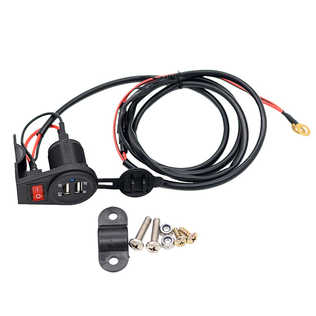 12V-24V Motorcycle Dual USB Adapter Socket Charger With On Off Switch