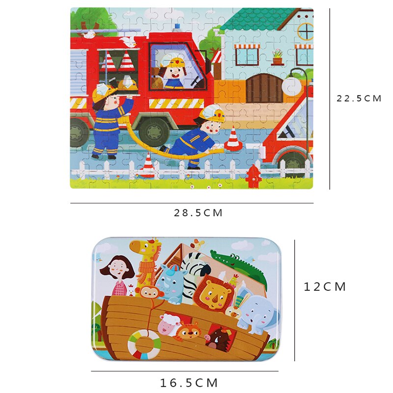 120 Pieces Wooden Puzzle Kids Toy Cartoon Animal Wood Jigsaw Puzzle Child Early Educational Learning Toys for Christmas