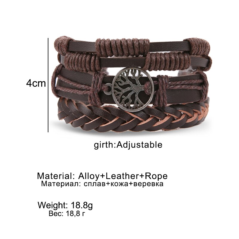 Daxi boom retro multi-layer leren armband heren klassieke touwketting bedelarmband heren sieraden