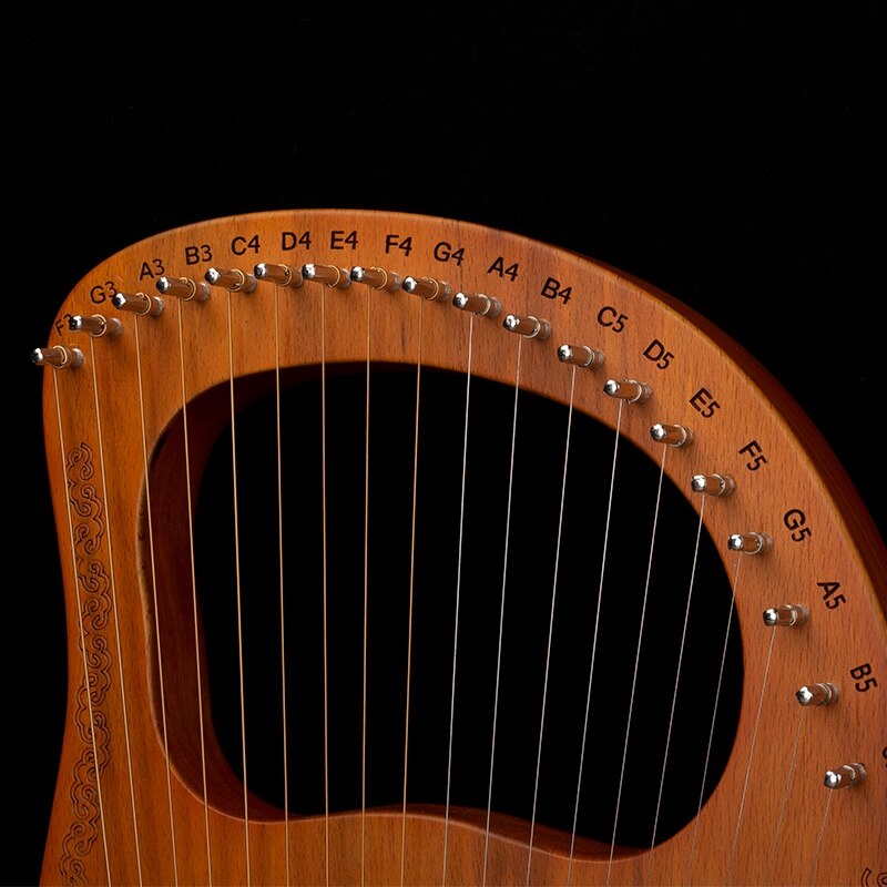 19 leierharfe aus mahagoniholz, musikinstrument mit stimmschlüssel und ersatzsaiten