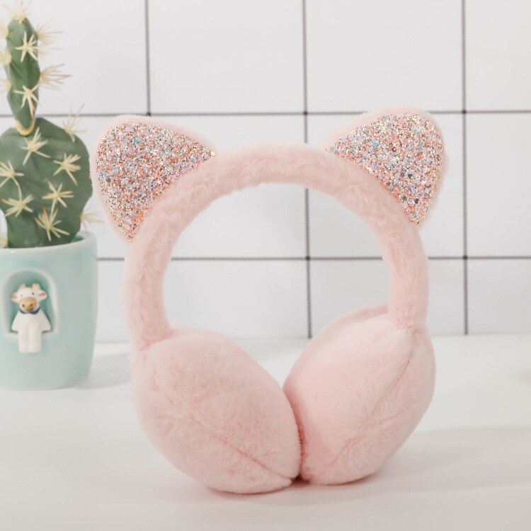 Cuffie per bambini in peluche con orecchie di gatto cuffie morbide lucide fascia per bambini ragazzi ragazze unisex moda Vintage ▾ cuffie invernali tutto'aperto: rosa