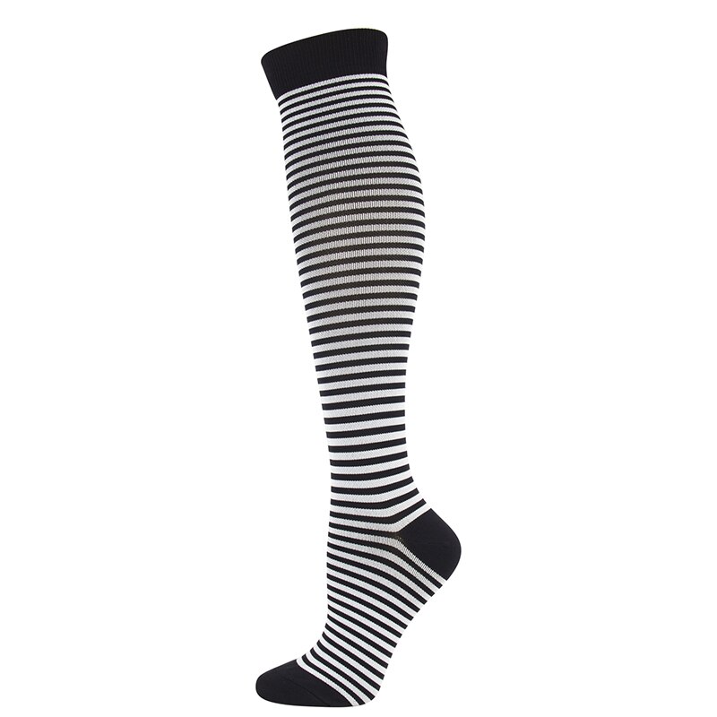 Compression Stockings Unisex Black Series Dot Striped Star Square Shaped Elastic Outdoor Prevent Varicose Veins Reduce Fatigue: Stripes / S  M