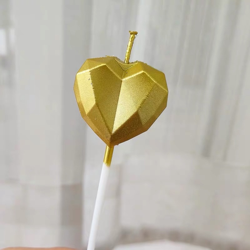 1 Pcs/ Love Diamond Shaped Gilded Cake Candle Safe Flames Kids Birthday Party Wedding Cake Candle Home Decoration Favor Supplies