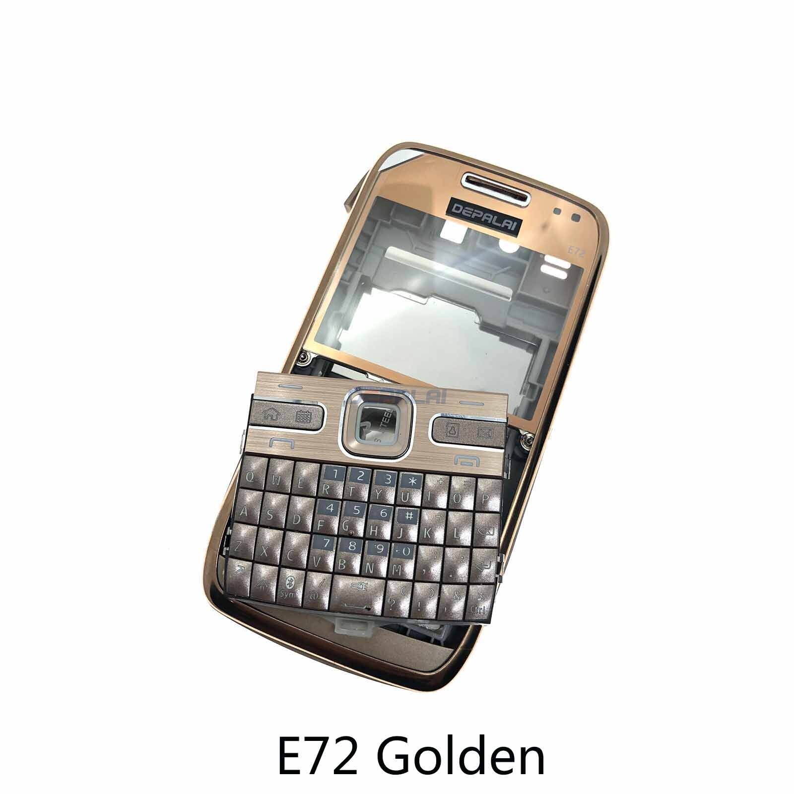 Voor Nokia E63 E71 E72 Behuizing Voorkant Faceplate Frame Cover Case + Back Cover Batterij Deur Cover + Toetsenbord: E72 Golden
