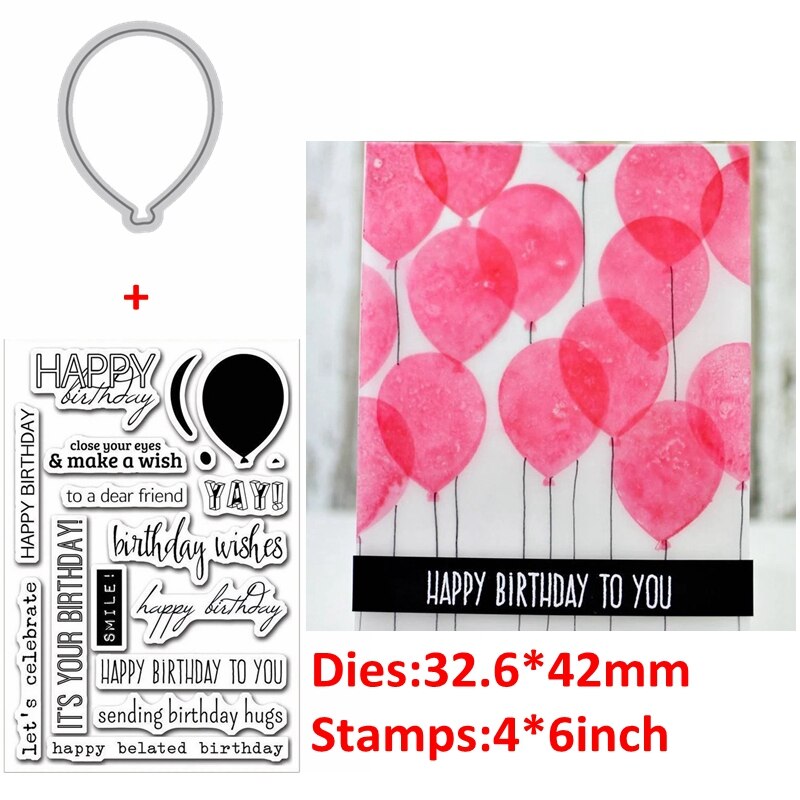 QWELL Balloon Metal Cutting Dies And Clear Silicone Stamps Birthday Wishes For Craft Paper Cards Album DIY Scrapbooking: Dies and Stamps