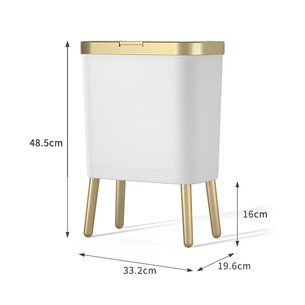 15L Top Luxe White Gold Prullenbak Keuken Badkamer Hoge Capaciteit Vuilnisbak Vier-Legged Tall Smalle Prullenbak opbergdoos: 2