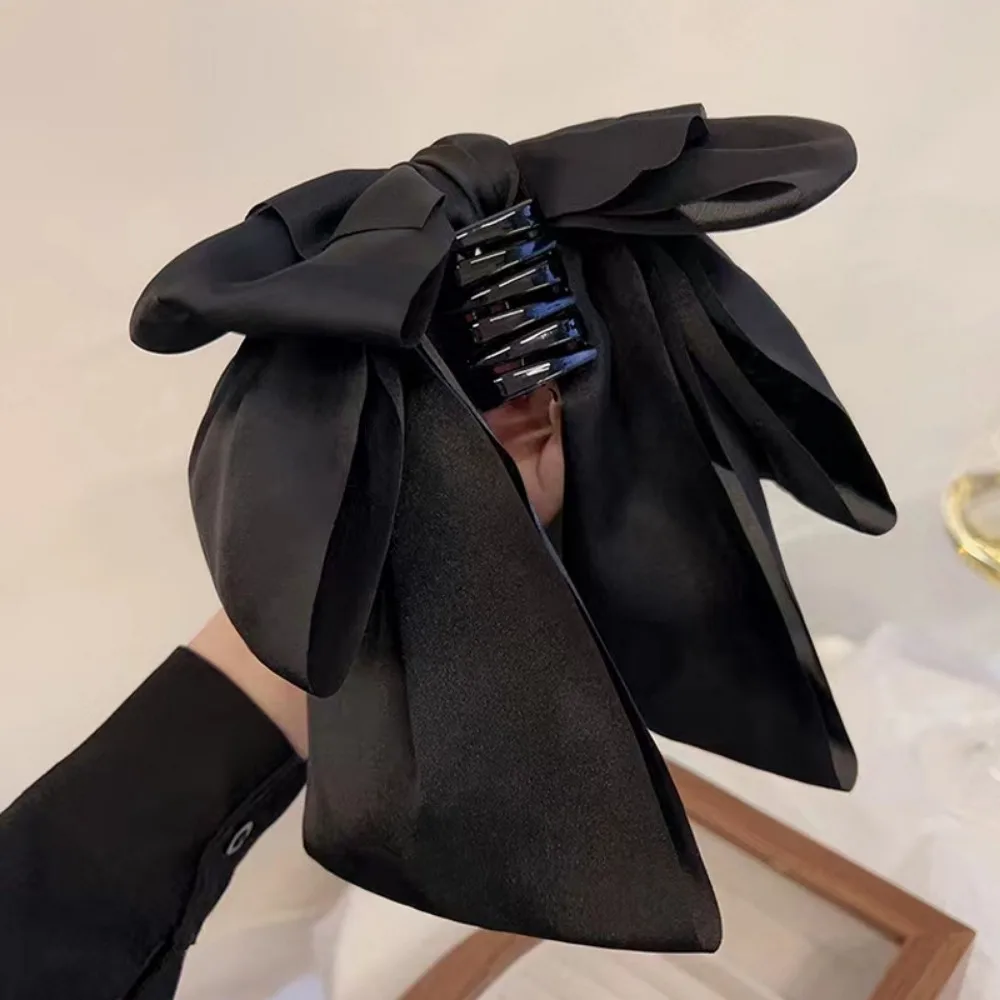 Clip grande de satén para el pelo, garra para el pelo para niña y mujer, tocado multicapa liso rojo y negro, pinzas de coreana para accesorios para el cabello