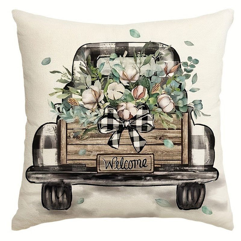 Car Flower Basket Full of Floral Print Home Decor Pillowcase Bedroom Living Room Sofa Decor Polyester Cushion Cover: XL / MINT GREEN