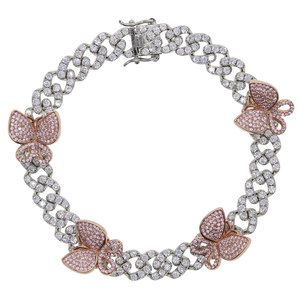 sommer neue Tennis Rosa Fußkettchen Kette Schmuck charmant kubanisch Verknüpfung Strass Mini cz gepflasterte Schmetterling Fußkettchen