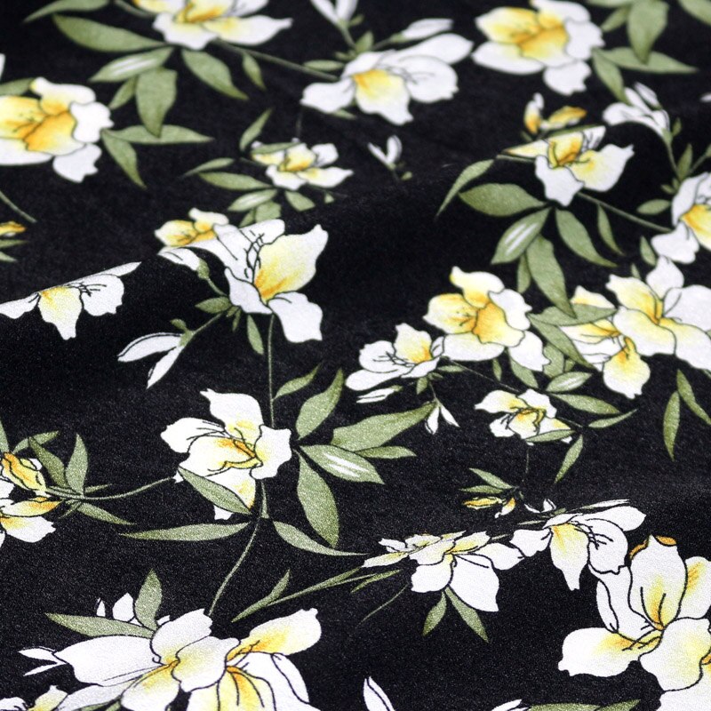 Chiffon Fabric By The Meter Floral Printed Micro Elastic Opaque Dress Skirt Flowers Summer Fabrics Breathable for Sewing Brocade: Crepe  Chine rose