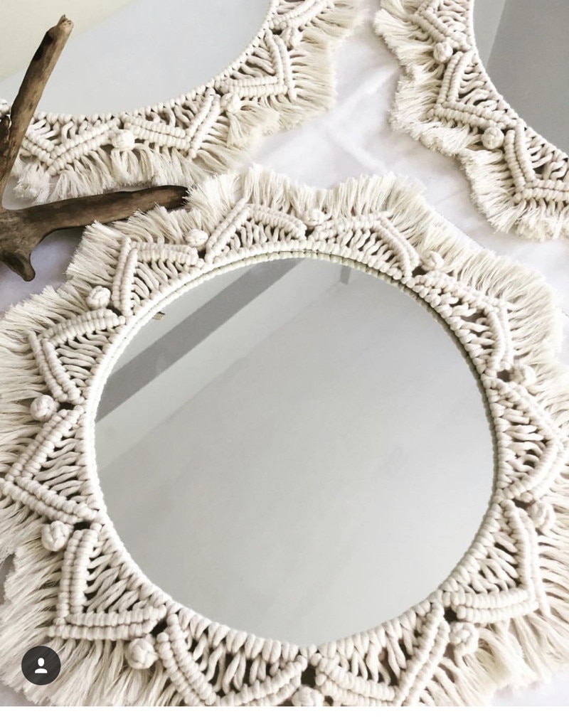 Macrame spejl håndlavet gobelin makeup spejl oplyst kompakt hjem soveværelse espejos decorativos væg spejle b & b dekorationer
