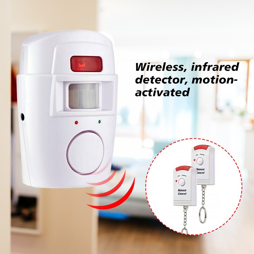 Mini alarma con control remoto inalámbrico, Detector de Sensor de movimiento infrarrojo IR, sirena fuerte de 105dB, para seguridad del hogar, antirrobo