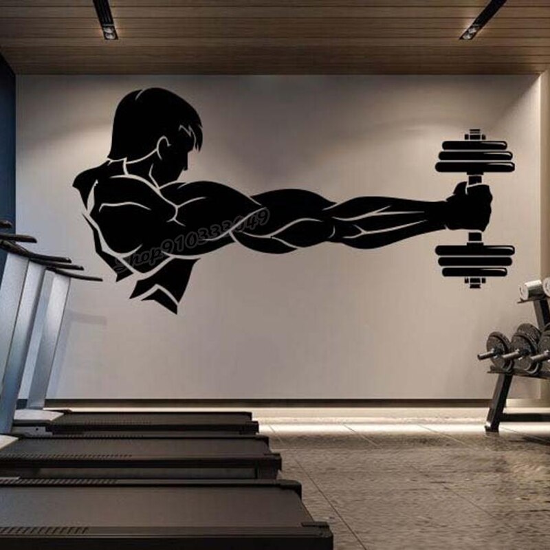 Gimnasio calcomanía de vinilo para pared entrenamiento atlético gimnasio músculo logotipo Fitness bestia barra culturismo saludable etiqueta de la pared para decoración de gimnasio B264