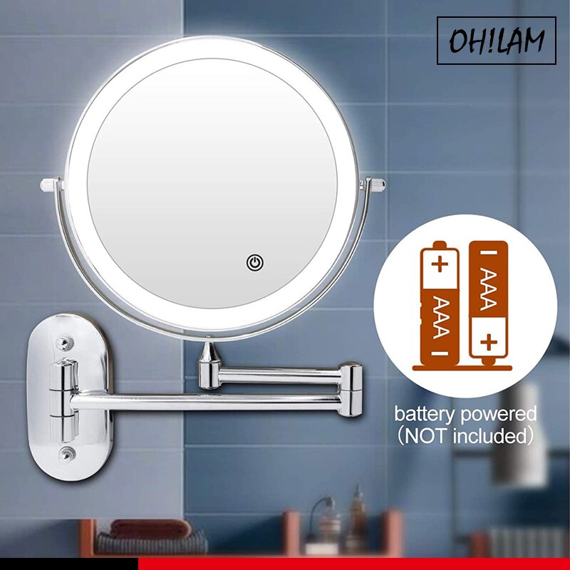 7X Magnifying Wall Mount Makeup LED Lighted Vanity Mirror Screen Touch Double Sided Bathroom Shaving Illuminated Mirrors 8inches