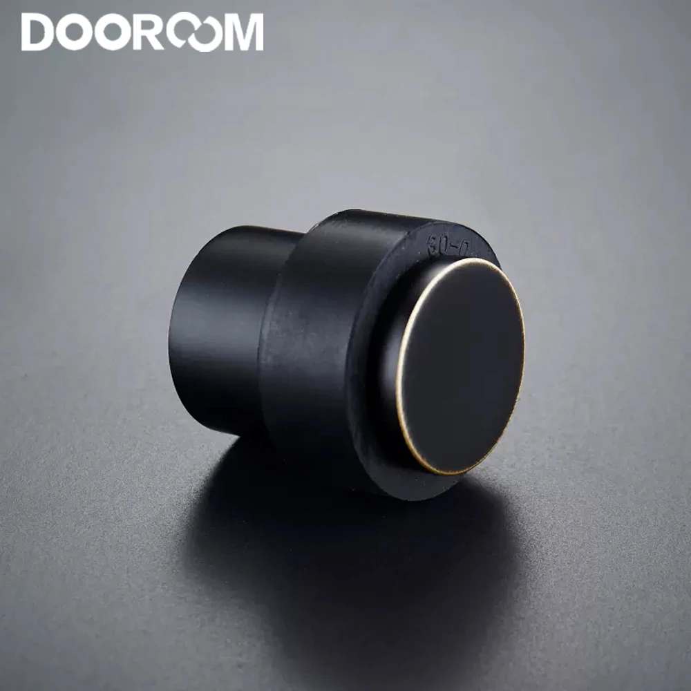 Tope de puerta de latón DOOROOM, Tope de puerta cilíndrico de bronce negro, protección de seguridad para suelo, herrajes para muebles, soporte Puerta Tope