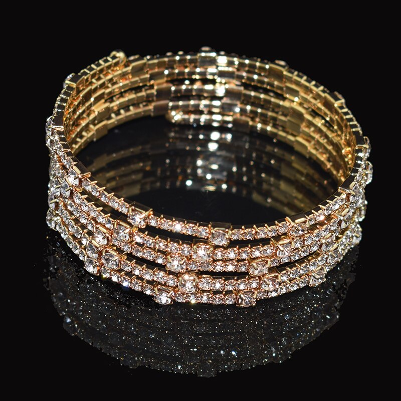 Pulsera de cristal de lujo para mujer, brazalete chapado en oro y plata para novia, pulsera de diamantes de imitación de 7 colores para mujer, de dama de honor para , joyería