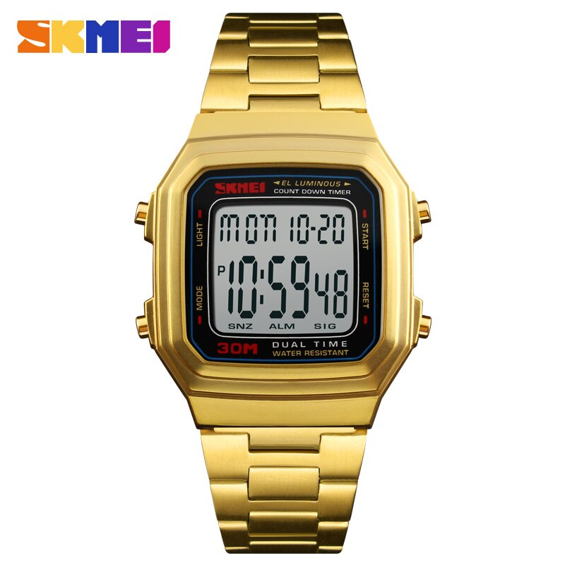 Skmei Sport Heren Horloges Digitale Horloge Countdown Waterdichte Rvs Led Horloges Relogio Masculino 1337: Gold Black