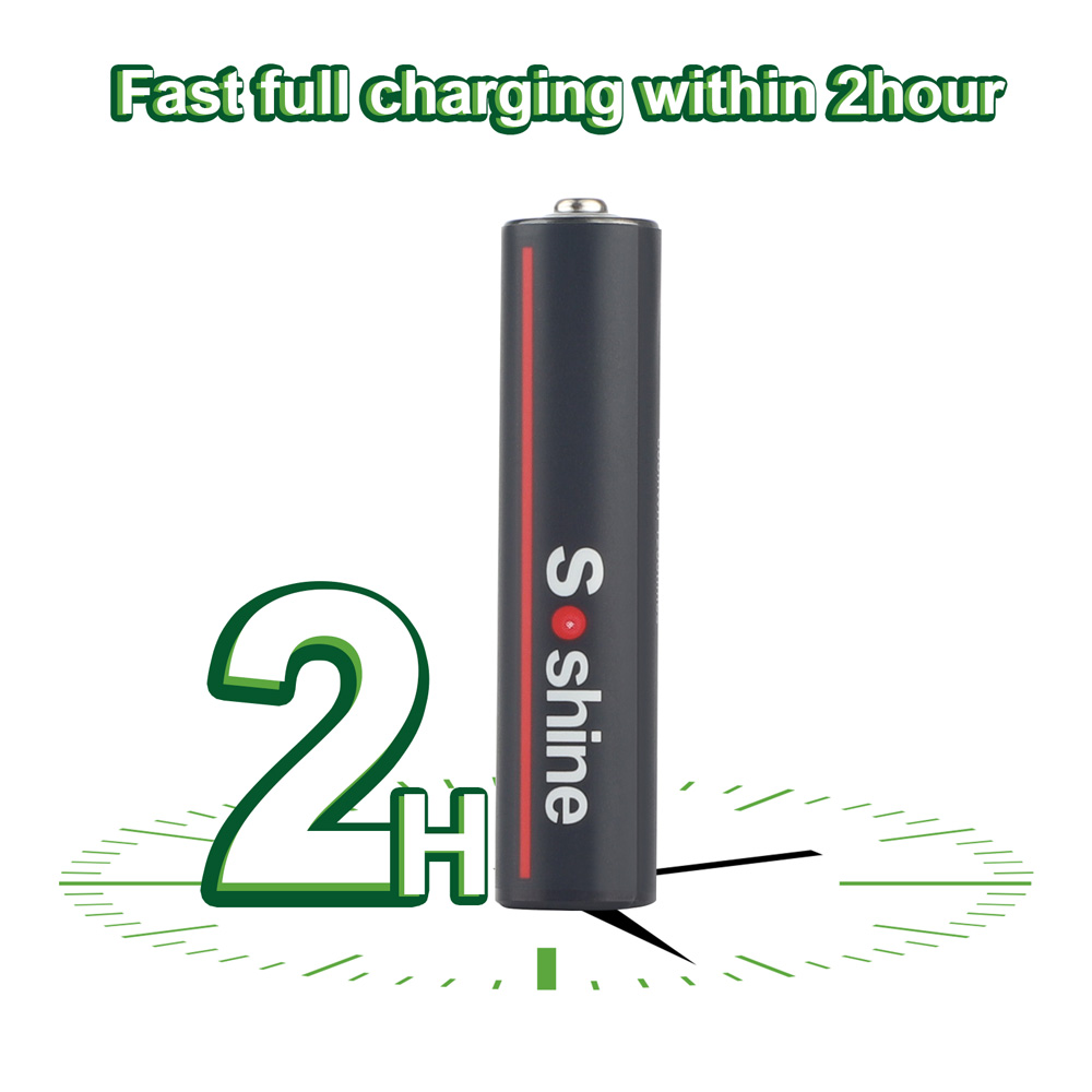Soshine 600mwh wiederauf ladbare batterie aaa 1,5 v usb lithium batterien usb li-ion aaa batterie mit 4-in-1 usb kabel 1200-fach zyklus