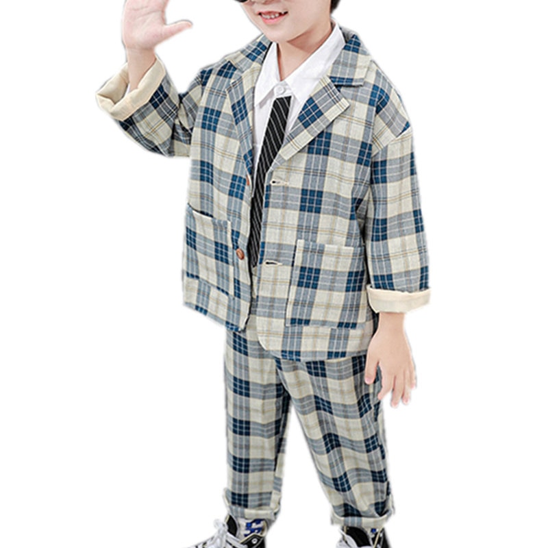 2 Stuks Kids Plaid Bruiloft Blazer Pak Voor Peuter Jongens Formele Kostuum School Pak Voor Kinderen Lente kleding Sets