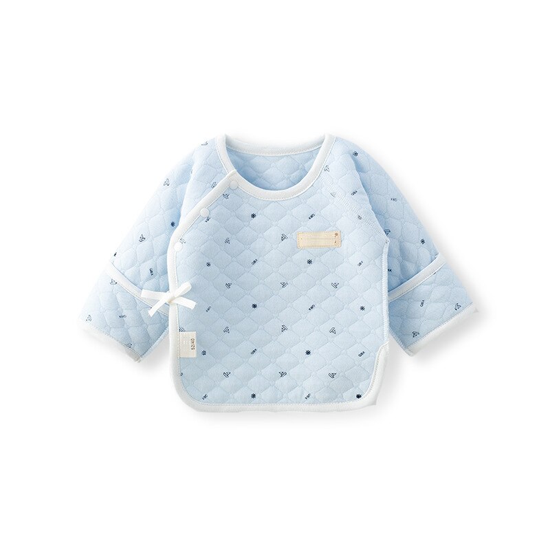 Efterårstøj nyfødt baby dreng undertøj fortykning hold varmen 8 måneder spædbarn pige klip bomuld snøreknap enkelt top: Himmelblå / 59 cm