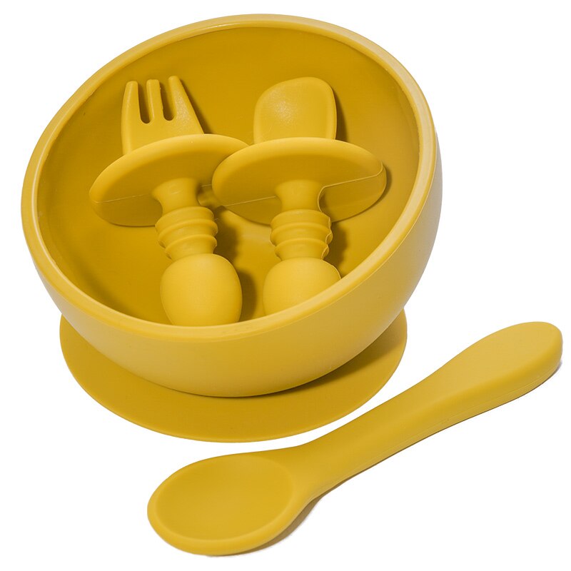 Matériau en Silicone sans BPA bol d'alimentation pour bébé avec ventouse bol alimentaire antidérapant vaisselle d'apprentissage ensemble de vaisselle pour enfants.: Mstard