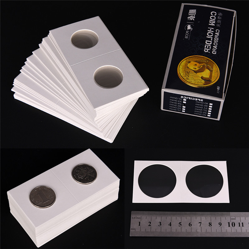 50Pcs White Cardboard 2x2 Mylar Coin Holders with Storage Box Holder