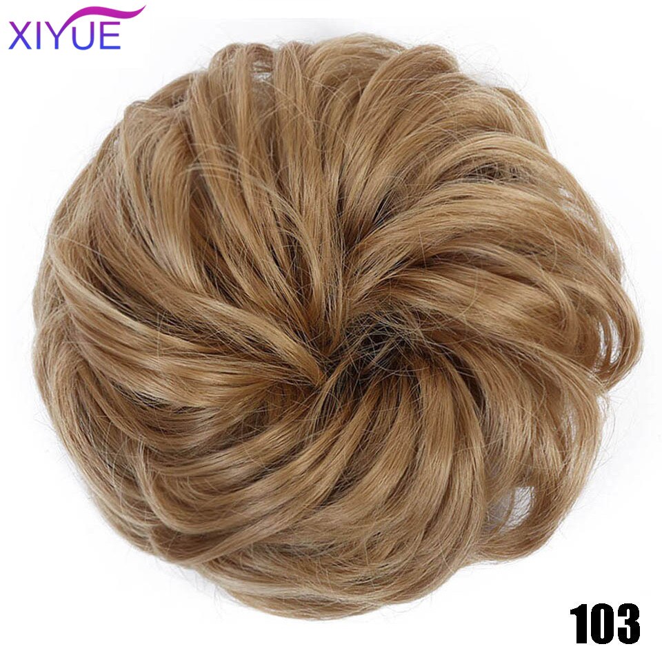 XIYUEMessy Scrunchies Donut Bun Synthetic Hair Chignon Straight Elastic Band Hair Extensions Heat Resistant Hairpieces For Women