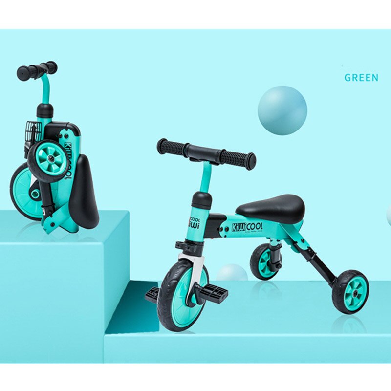 Kiwicool Peuters Gratis-Installatie Driewieler Draagbare Scooter Opvouwbare Fiets Muti-Functie Bike Voor 90-110Cm Baby kids: Licht Groen