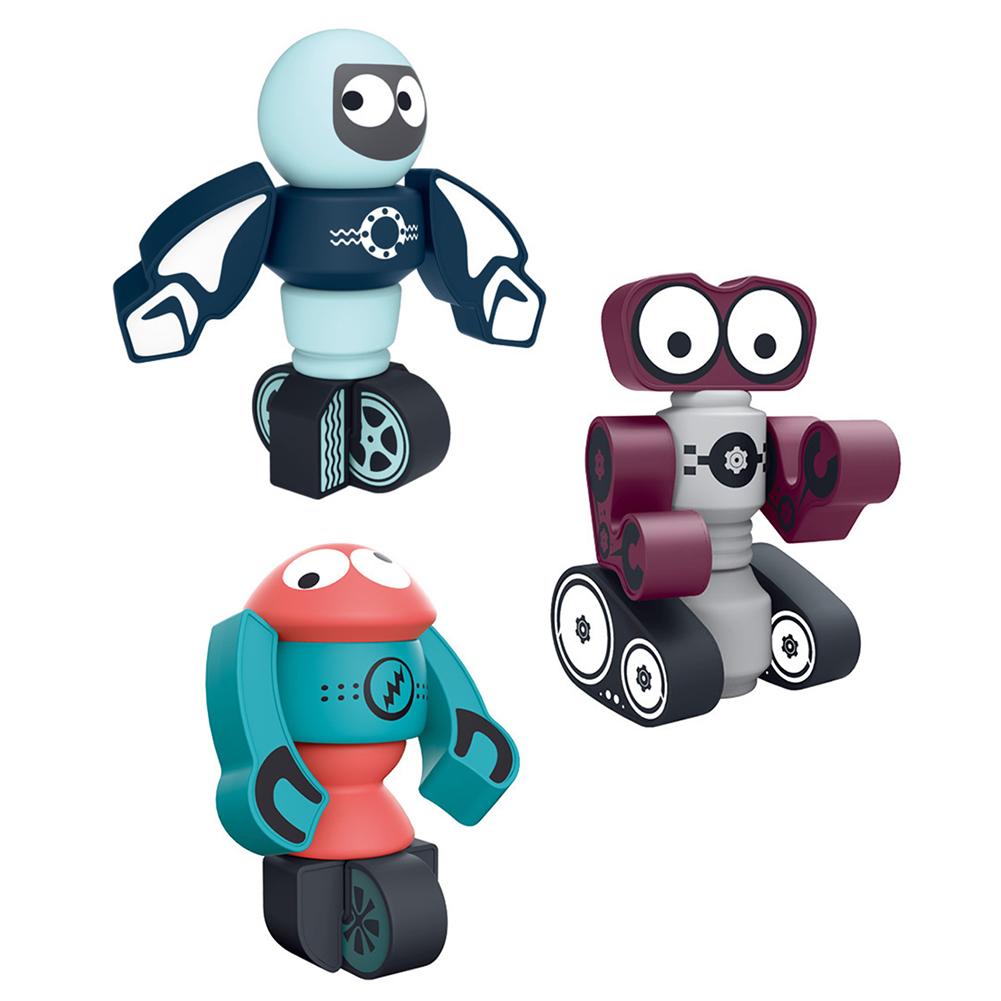 Magnetiske robotter børn magnetiske blokke sæt stabling robotter legetøj pædagogisk legesæt til drenge piger: Grå