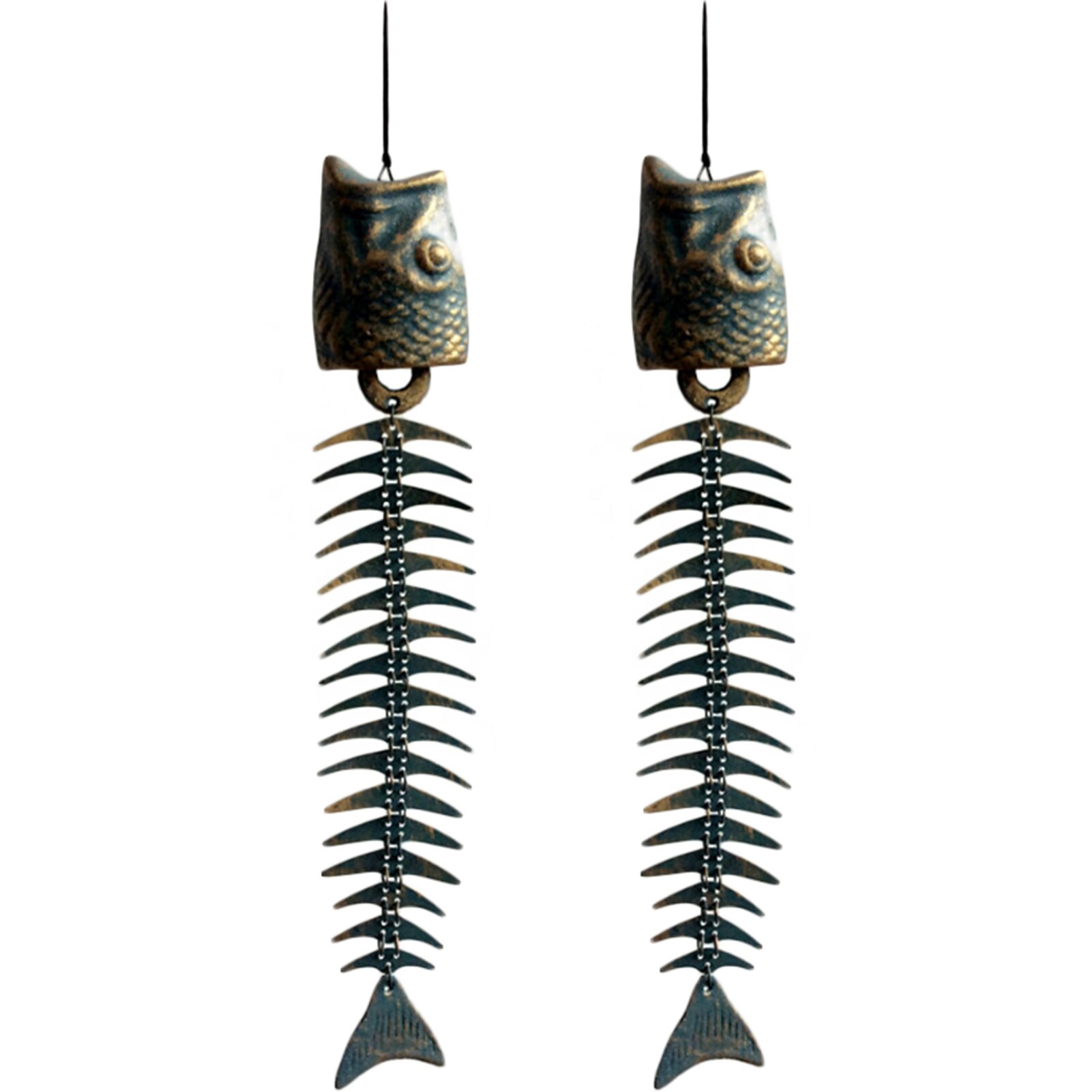 Campanas de viento de huesos de pescado, campanillas de viento de Metal, estilo clásico Retro, decoración de jardín, sala de estar y balcón, NW: Type B fish Open Mou