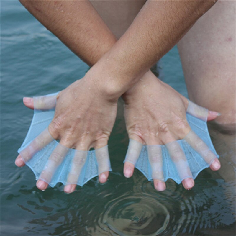 Unik svømning finger svømmehals handsker frø hånd gear finner palme flippers padle silikone kvinders svømmedragt