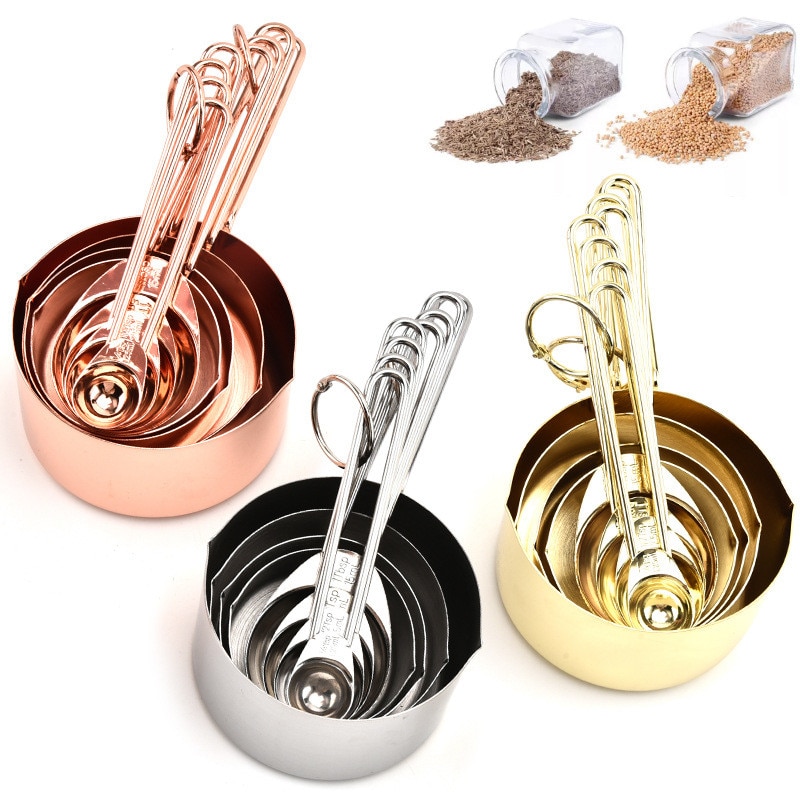 8Pcs/Set Measuring Spoon Set Stainless Steel Measure Liquid Tea Coffee Seasoning Cups Nordic Kitchen Baking Tool Measuring Cups