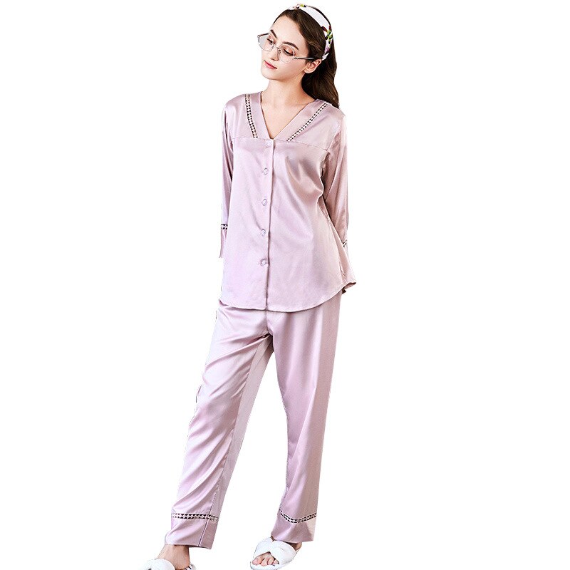 ChunShang Ice Silk Homewear Ladies Summer Thin Casual And Comfortable V-Neck Long-Sleeved Pajamas Two-Piece Suit