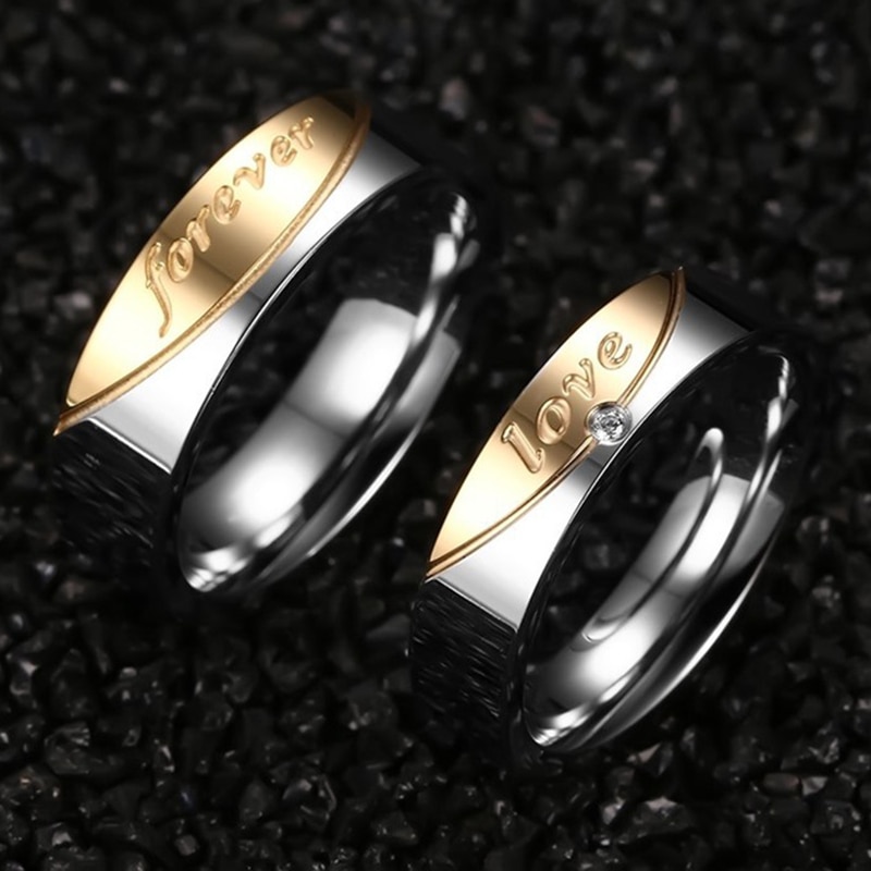 Alliance Ring Stainless Steel Forever Love Ring for Women and Men Gold-Color Wedding Ring